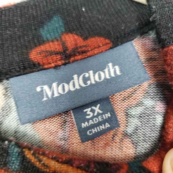 ModCloth 3X Long Sleeve Midi Dress Dark Floral Fairy Grunge Modest Casual Fall - Picture 5 of 10